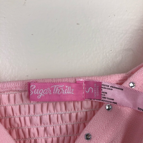 NWT Sugar Thrillz Pink Strappy Crop Top - Picture 7 of 8